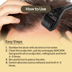 AEKONIK Derma Roller for Hair & Beard Care - 0.3 MM Scalp and Skin Massager - Grooming Tool for Oil Application Daily Handle Gentle